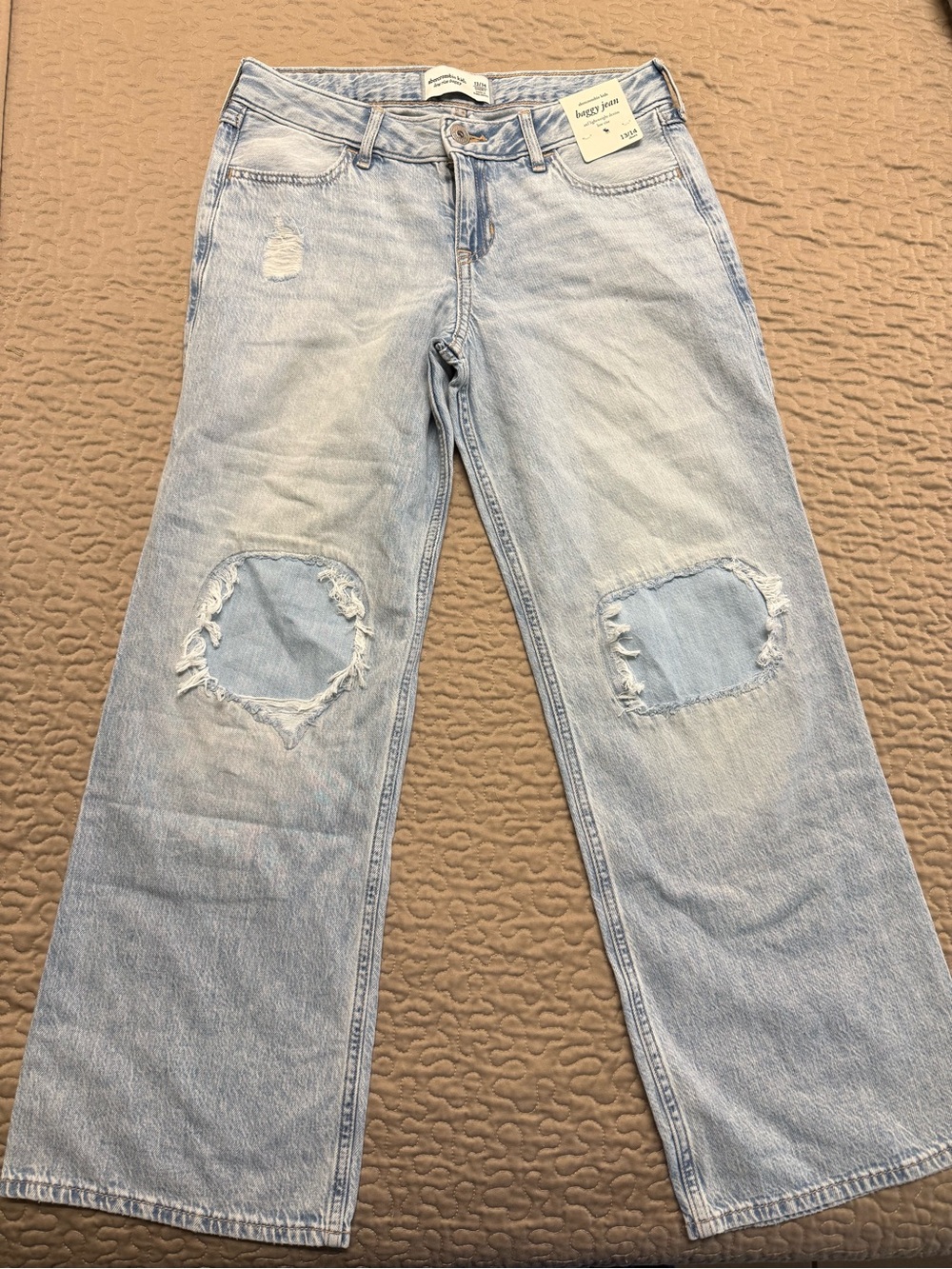 abercrombie kids Light Blue Distressed Knee-Patch Jeans